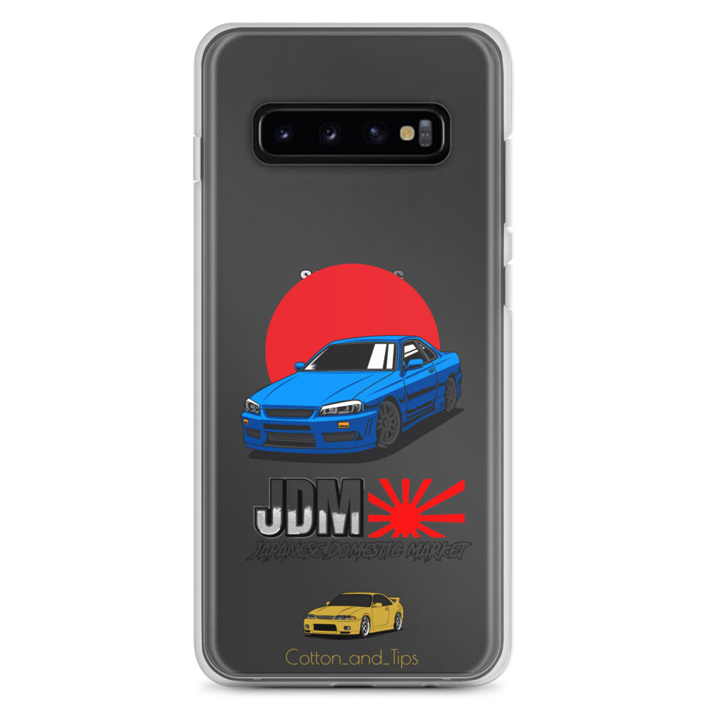Blue R34 Skyline Cover with Japanese Flag Background (JDM) Samsung® S10 - S22 Ultra