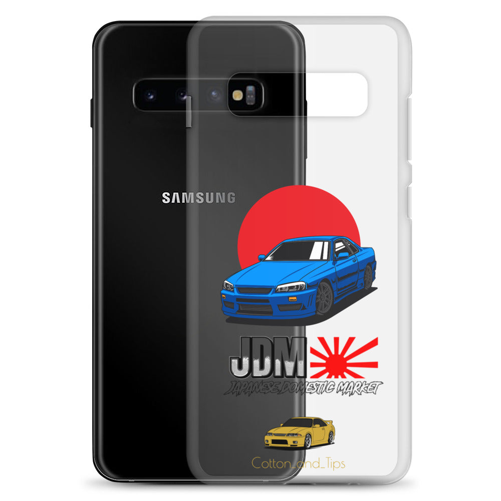 Blue R34 Skyline Cover with Japanese Flag Background (JDM) Samsung® S10 - S22 Ultra