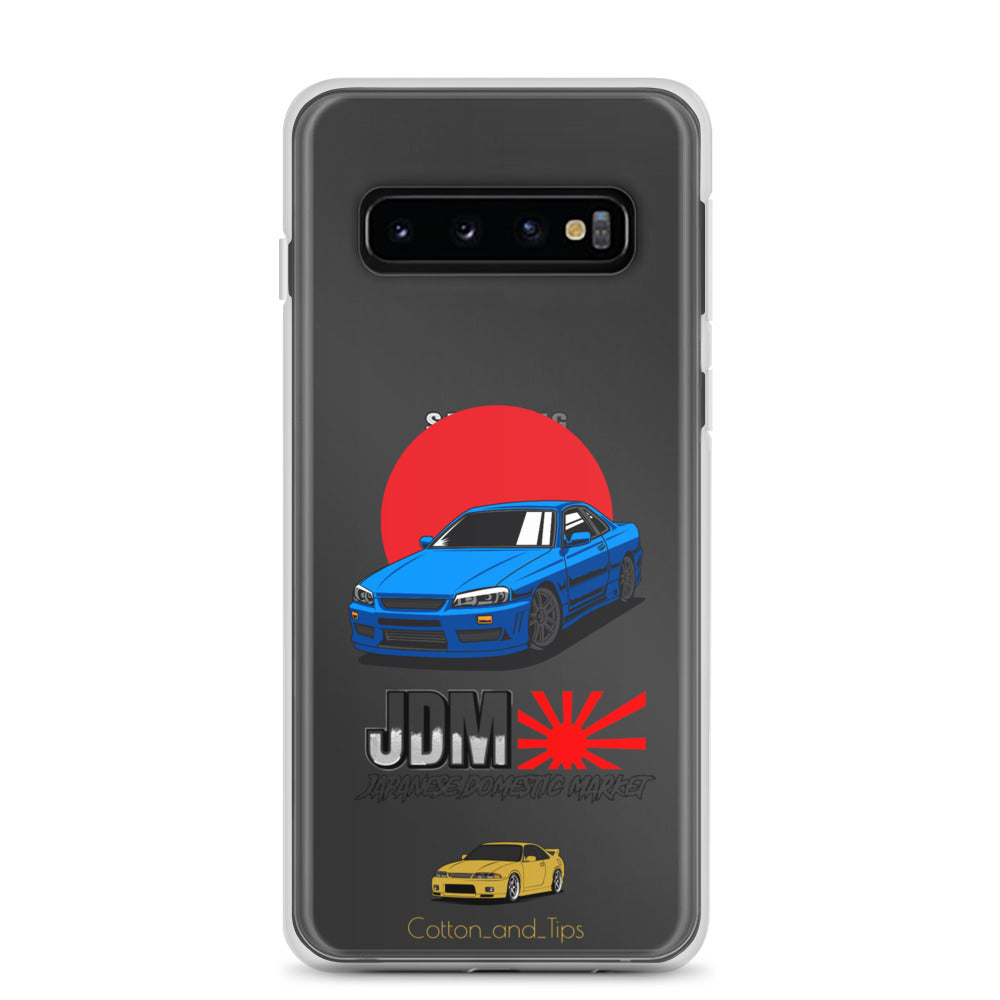 Blue R34 Skyline Cover with Japanese Flag Background (JDM) Samsung® S10 - S22 Ultra