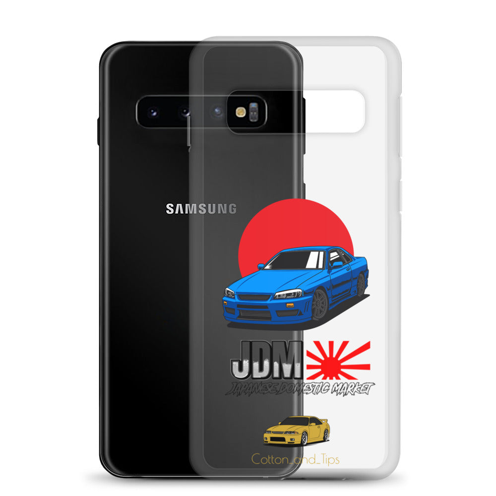 Blue R34 Skyline Cover with Japanese Flag Background (JDM) Samsung® S10 - S22 Ultra