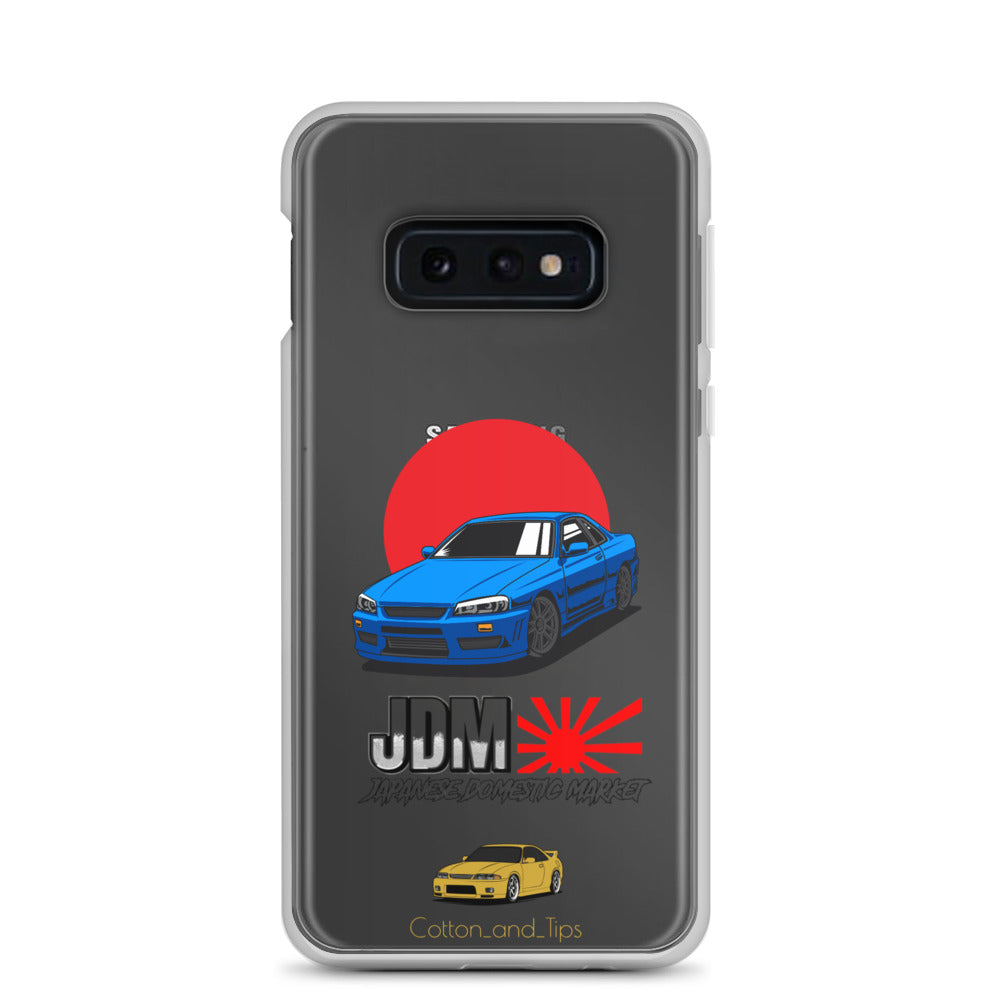 Blue R34 Skyline Cover with Japanese Flag Background (JDM) Samsung® S10 - S22 Ultra