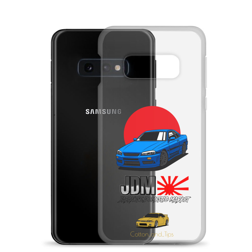 Blue R34 Skyline Cover with Japanese Flag Background (JDM) Samsung® S10 - S22 Ultra