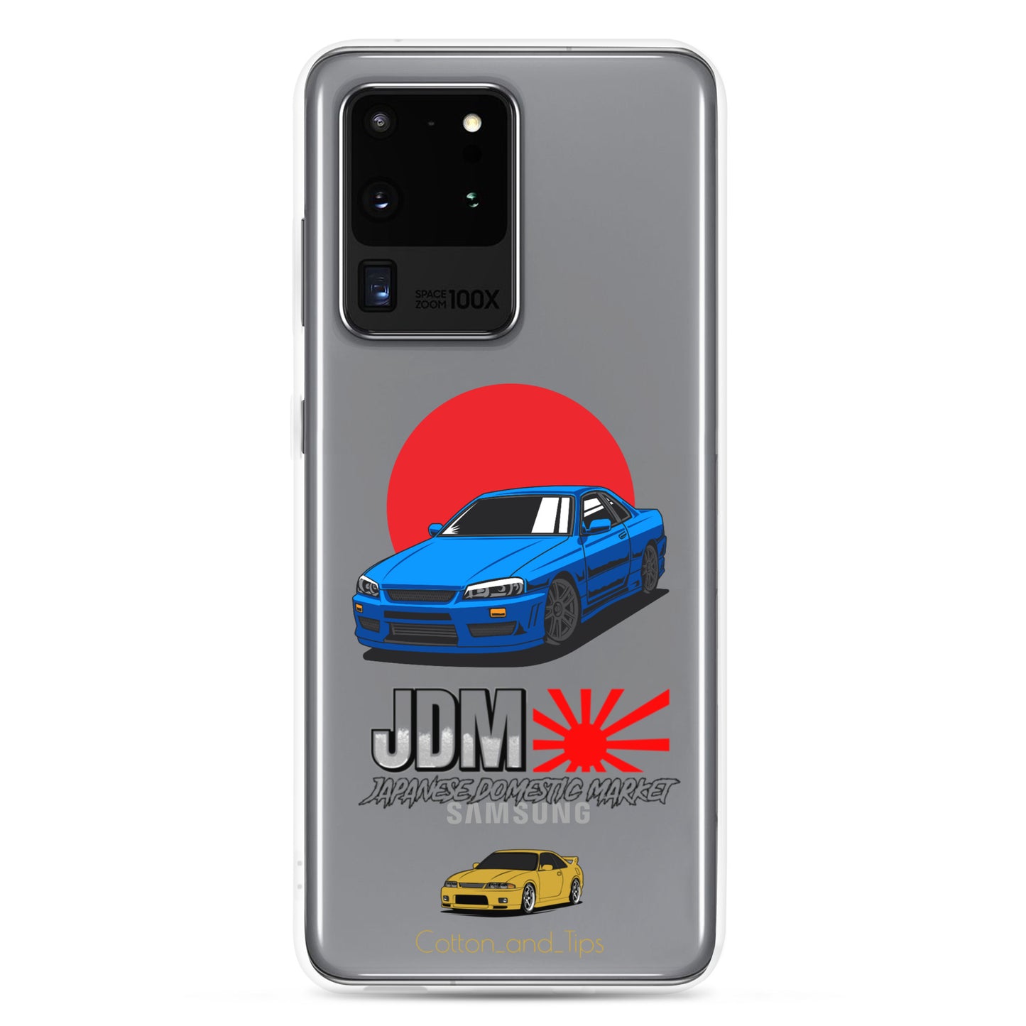 Blue R34 Skyline Cover with Japanese Flag Background (JDM) Samsung® S10 - S22 Ultra