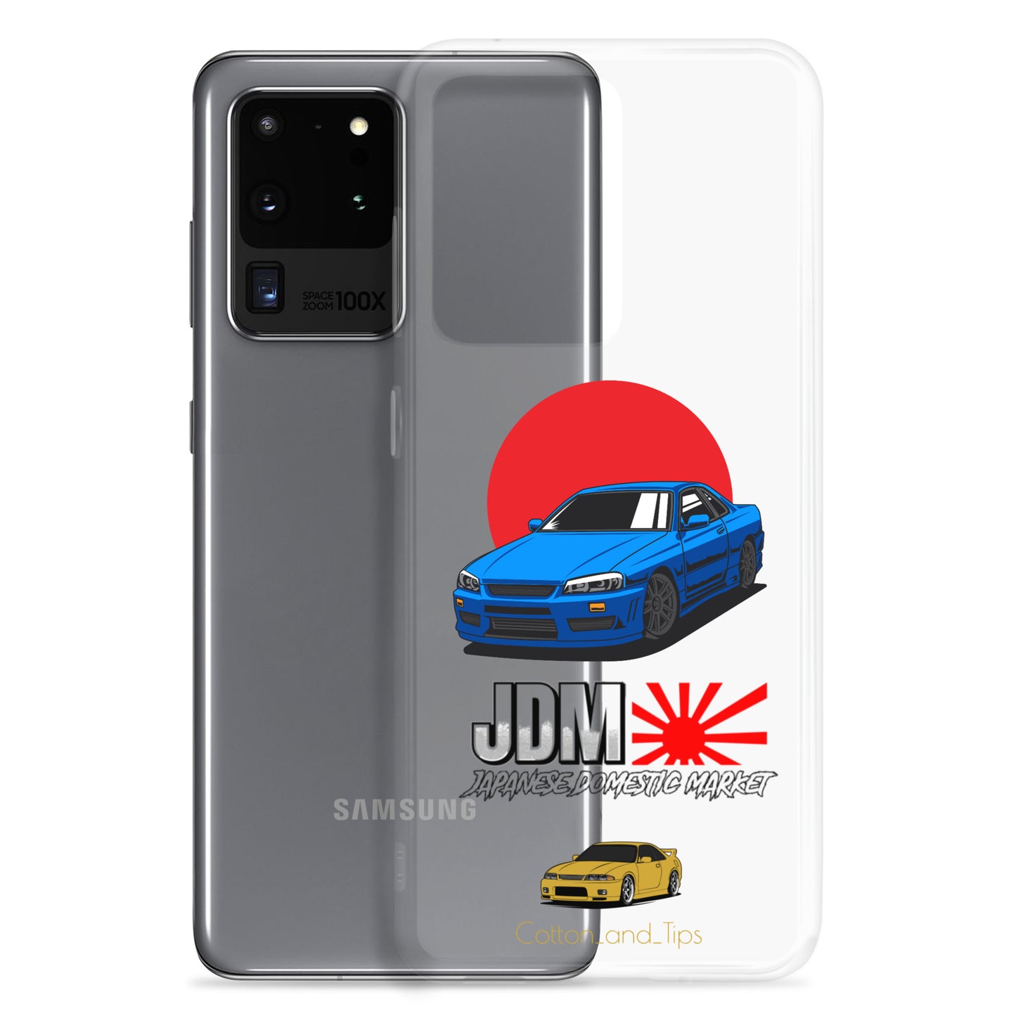 Blue R34 Skyline Cover with Japanese Flag Background (JDM) Samsung® S10 - S22 Ultra