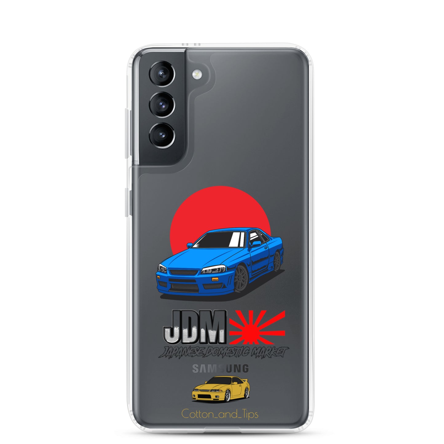 Blue R34 Skyline Cover with Japanese Flag Background (JDM) Samsung® S10 - S22 Ultra