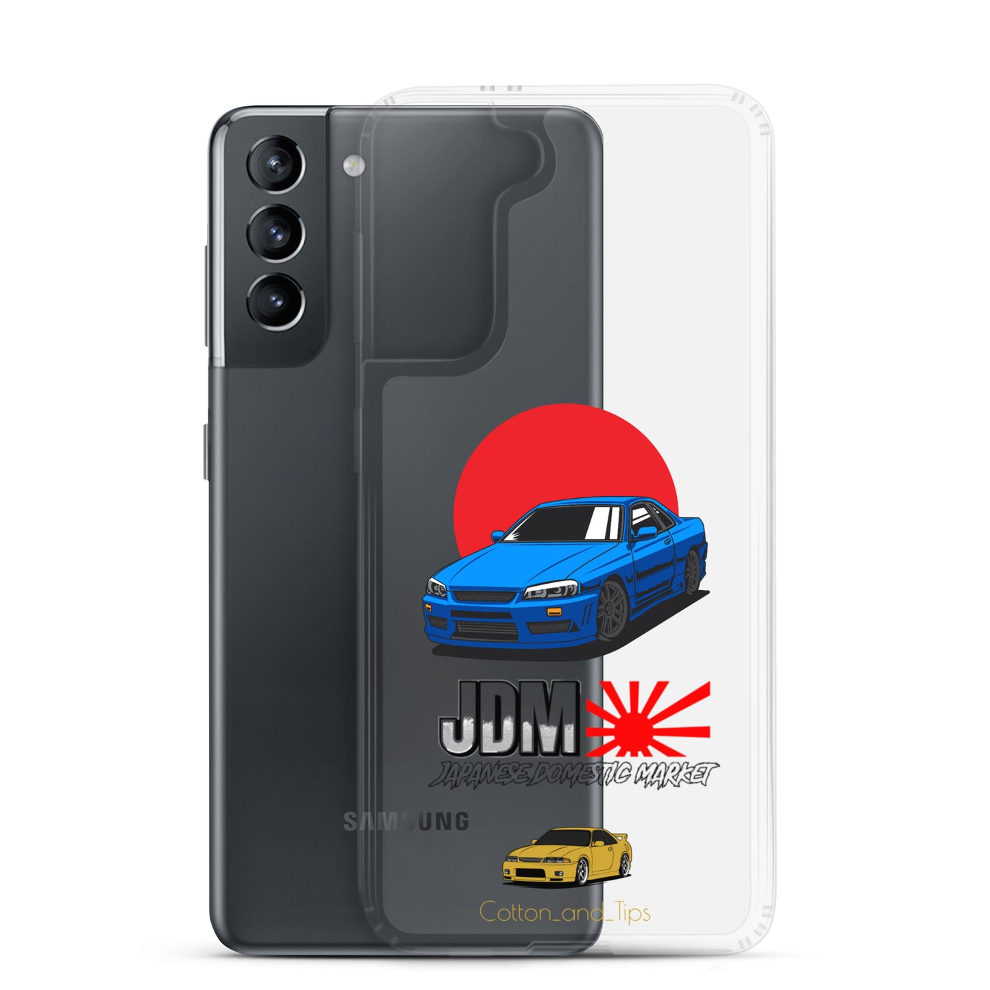 Blue R34 Skyline Cover with Japanese Flag Background (JDM) Samsung® S10 - S22 Ultra