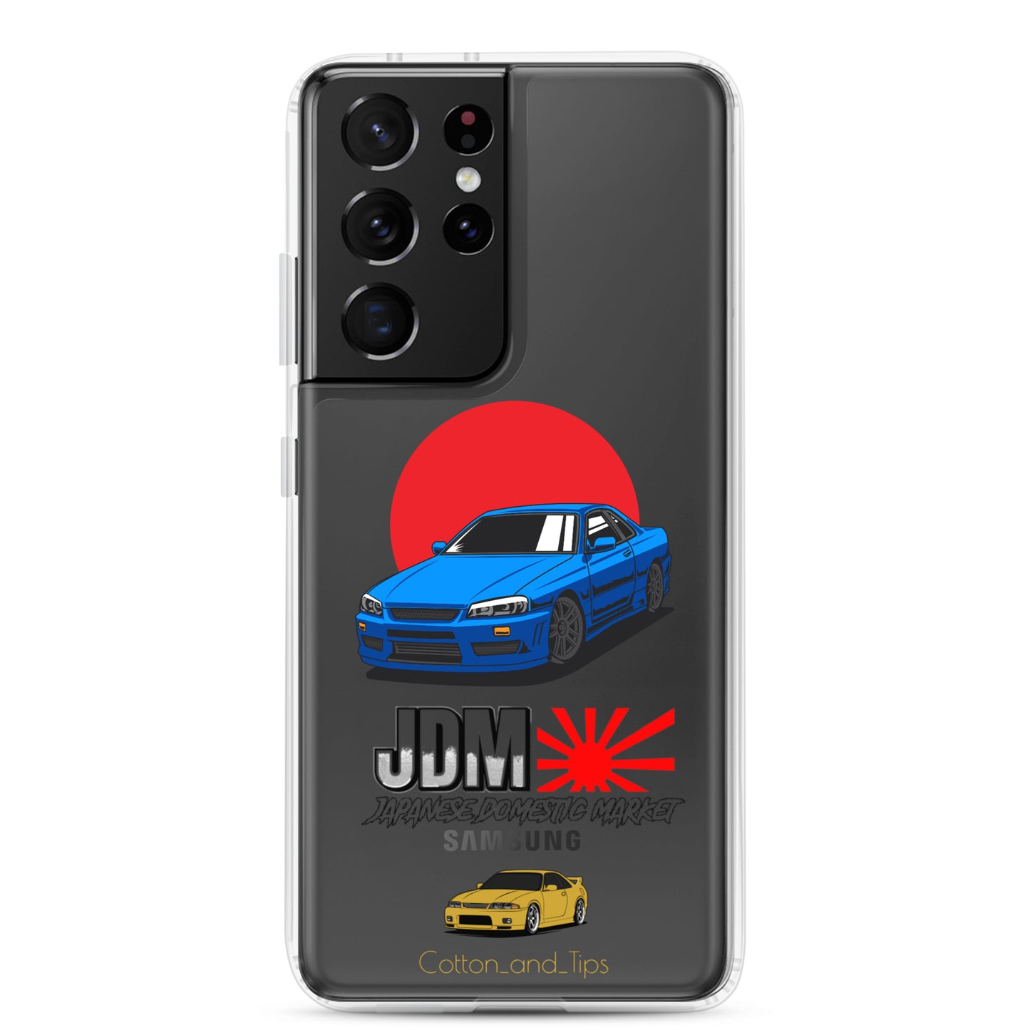 Blue R34 Skyline Cover with Japanese Flag Background (JDM) Samsung® S10 - S22 Ultra