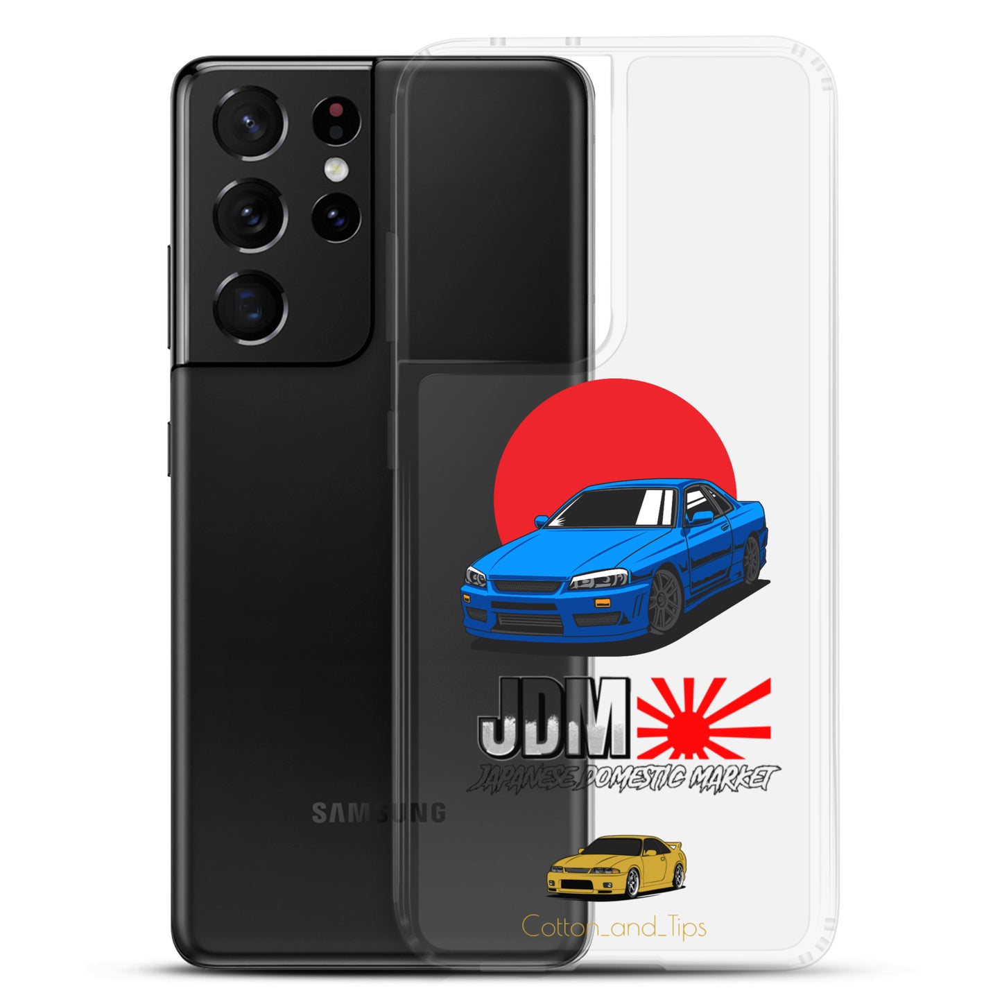 Blue R34 Skyline Cover with Japanese Flag Background (JDM) Samsung® S10 - S22 Ultra