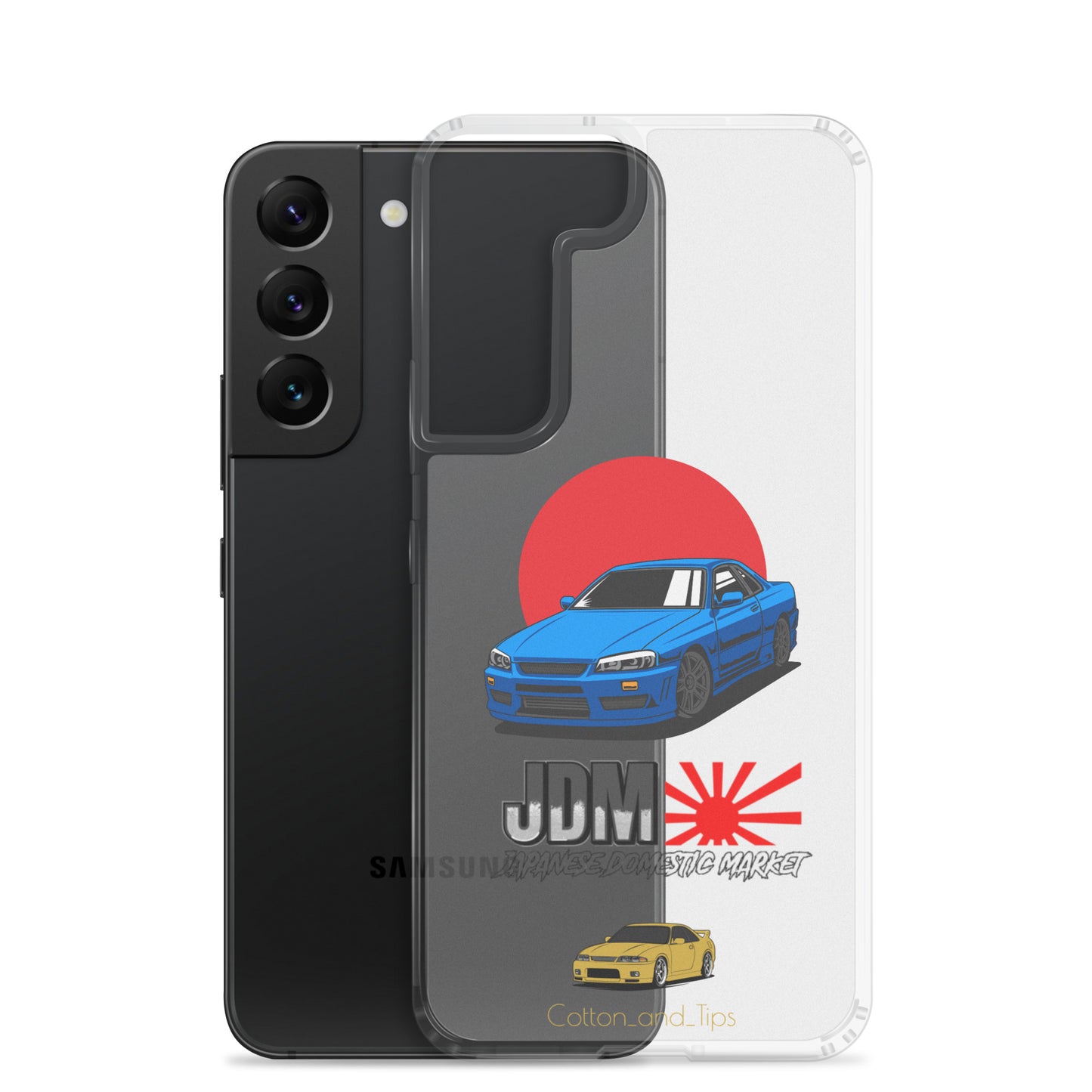 Blue R34 Skyline Cover with Japanese Flag Background (JDM) Samsung® S10 - S22 Ultra