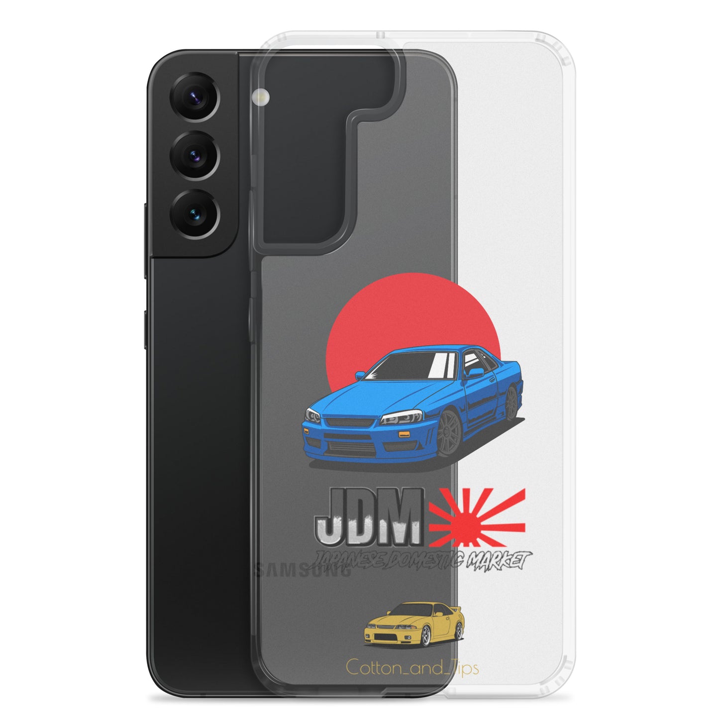 Blue R34 Skyline Cover with Japanese Flag Background (JDM) Samsung® S10 - S22 Ultra