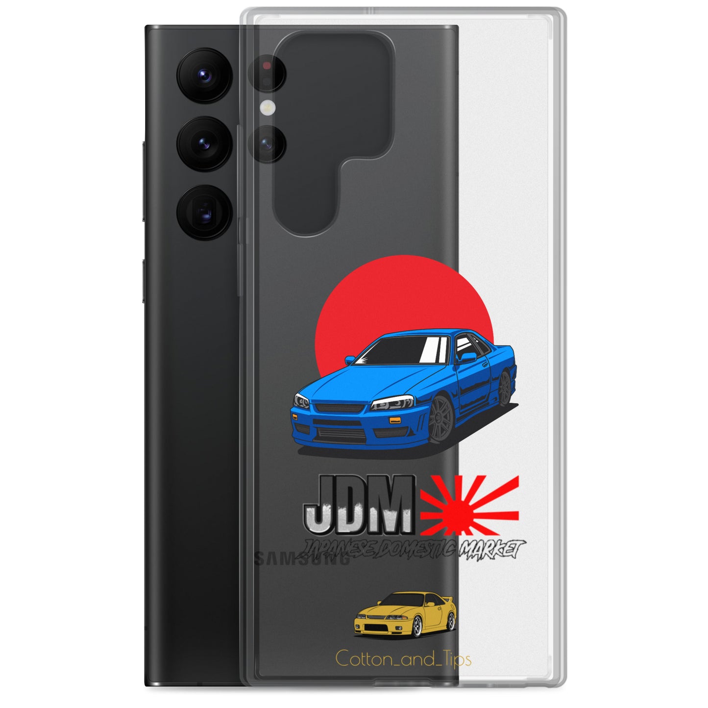 Blue R34 Skyline Cover with Japanese Flag Background (JDM) Samsung® S10 - S22 Ultra