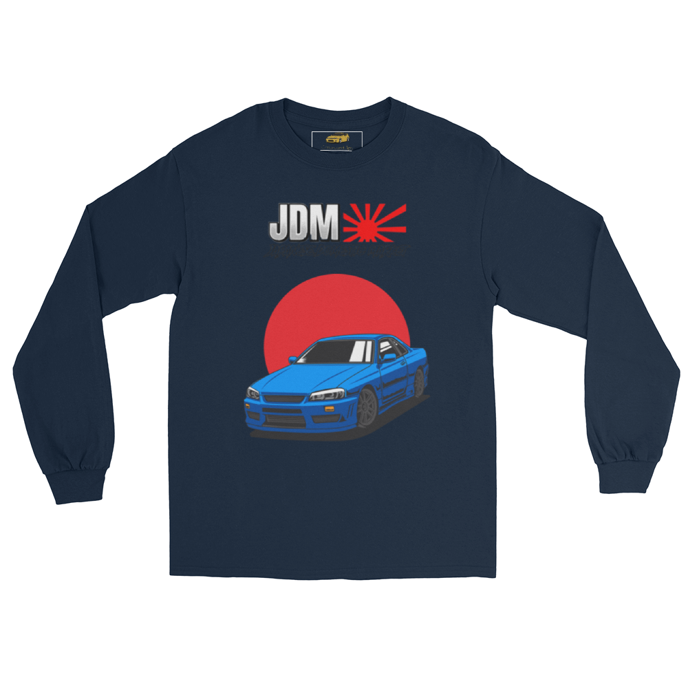 Blue GT-R R34 Skyline Japanise Flag Long Sleeve Shirt (JDM)