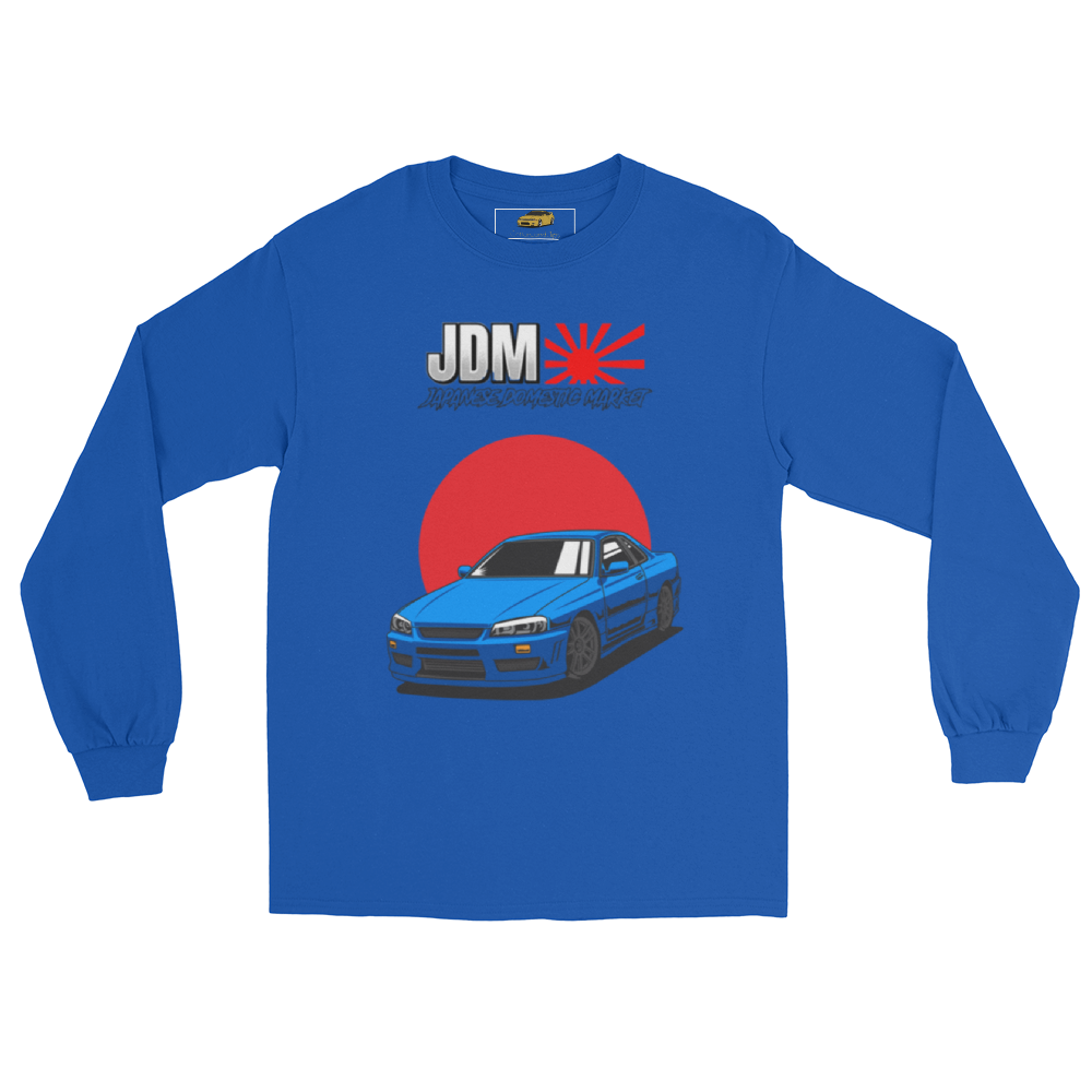 Blue GT-R R34 Skyline Japanise Flag Long Sleeve Shirt (JDM)