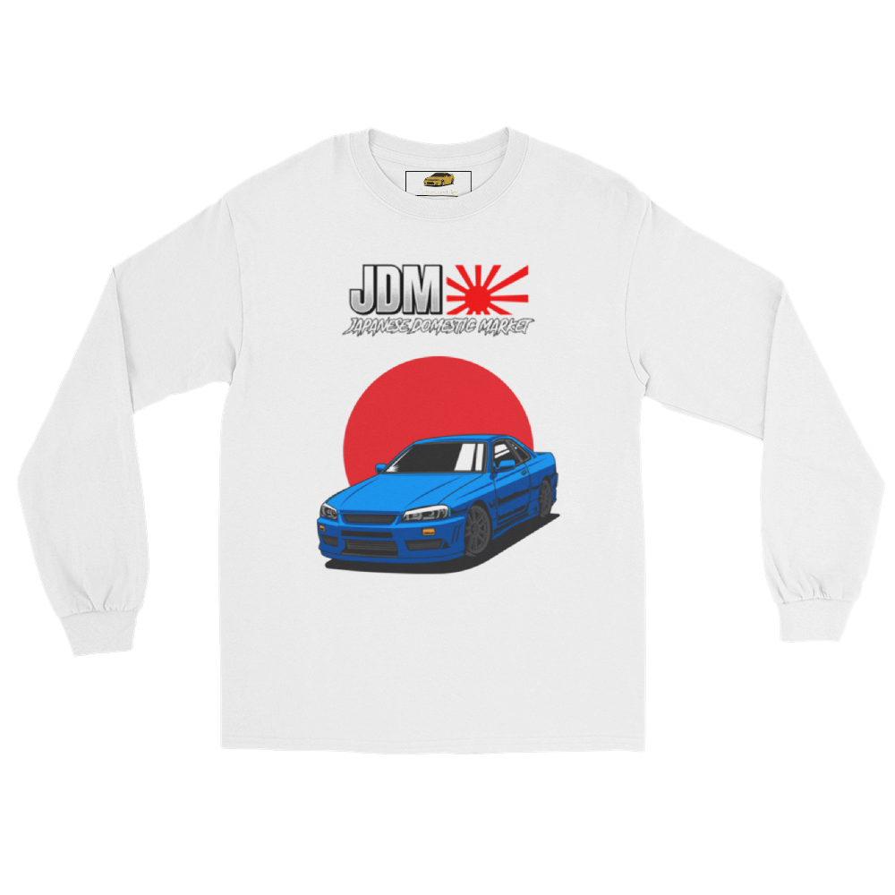 Blue GT-R R34 Skyline Japanise Flag Long Sleeve Shirt (JDM)